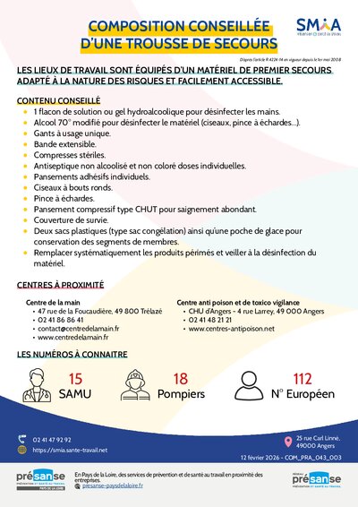 Composition conseillée de la trousse de secours