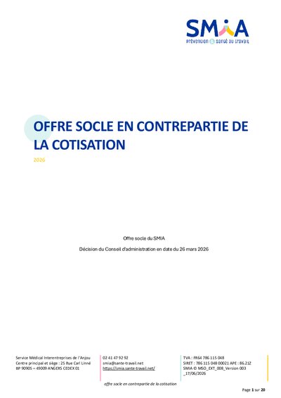 SMIA - Offre socle en contrepartie de l'adhésion