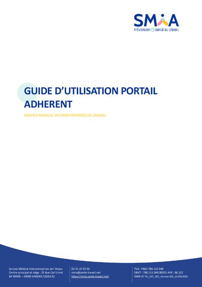 SMIA - Guide d'utilisation portail adhérent