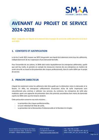 Avenant au projet de service 2024-2028