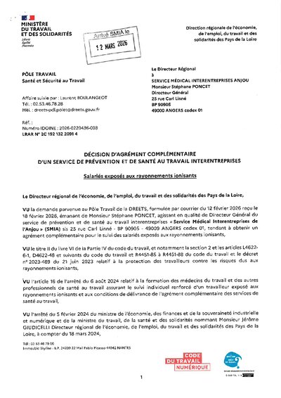 Agrément complémentaire salariés exposés aux rayonnements ionisants